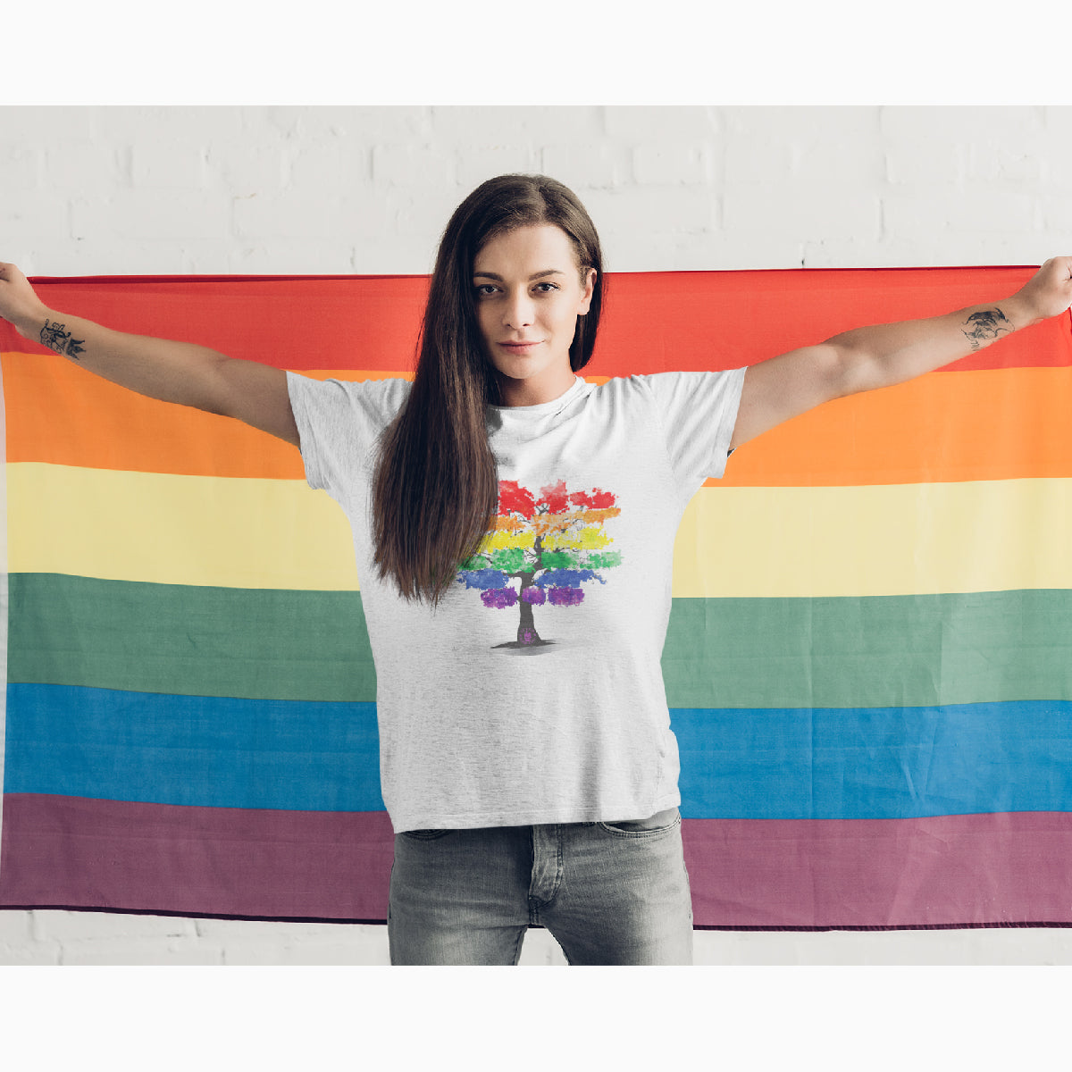 Watercolor Tree Rainbow Flag Unisex T-Shirt